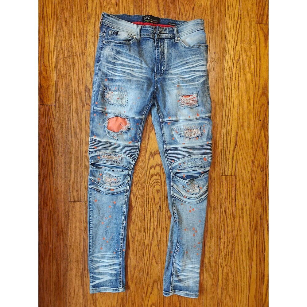 Switch Distressed Remarkable Jeans 32x32 Orange Paint Splatter Slim Taper Fit